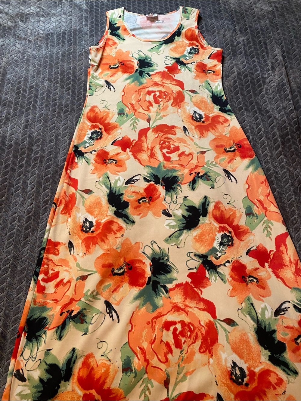 LuLaroe Sleeveless Floral Maxi Dress in Orange and Green